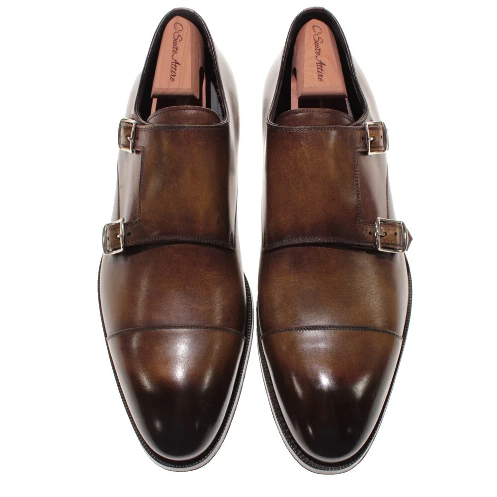 Di Bianco NWD Double Monk Strap Dress Shoes Size 10 US in Brown Leather